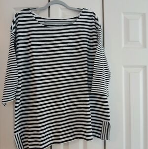 Talbots Black and White Striped 3/4  Length Tee 1x